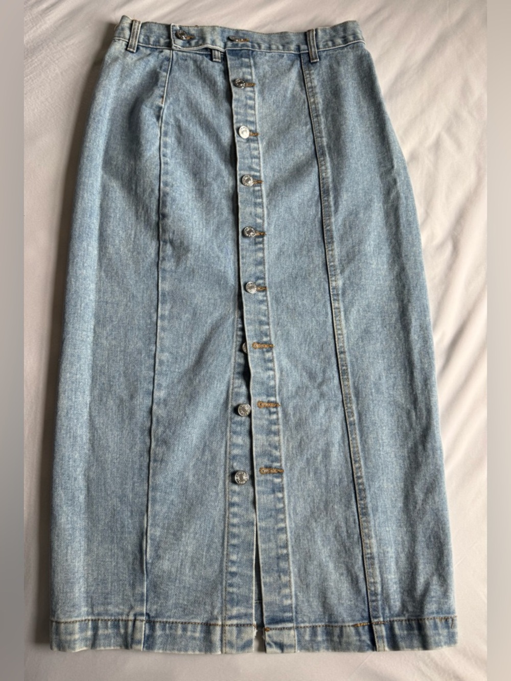 SHEIN Light Blue Button-Front Denim Midi Skirt